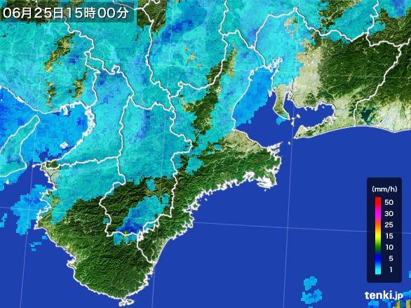 三重県の雨雲レーダー(2016年06月25日)