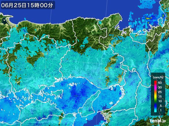 兵庫県の雨雲レーダー(2016年06月25日)