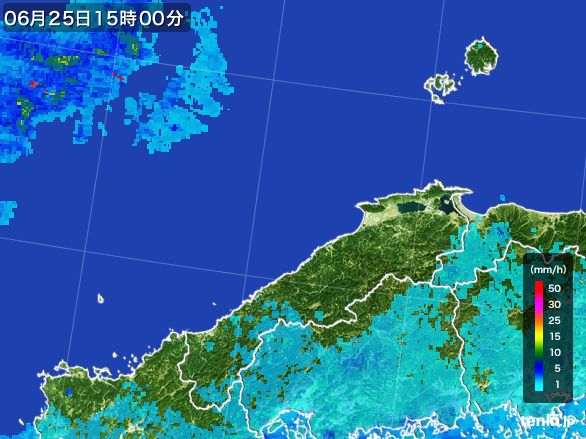 島根県の雨雲レーダー(2016年06月25日)