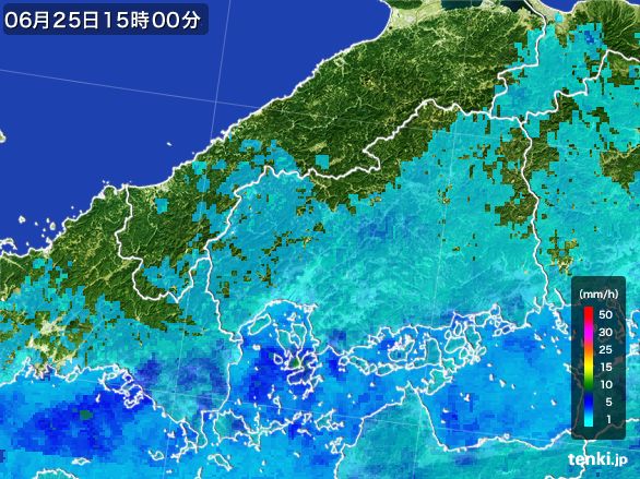 広島県の雨雲レーダー(2016年06月25日)