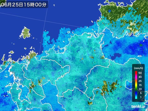 福岡県の雨雲レーダー(2016年06月25日)