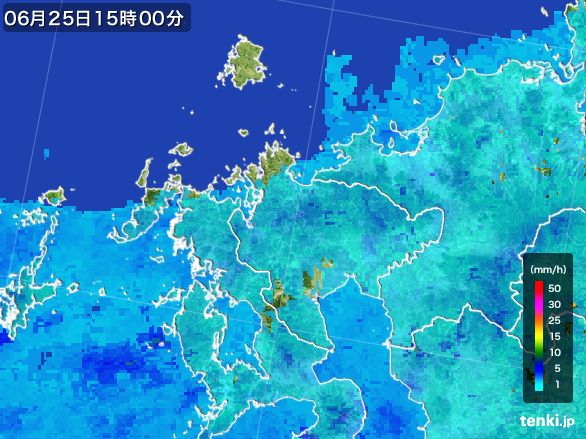 佐賀県の雨雲レーダー(2016年06月25日)