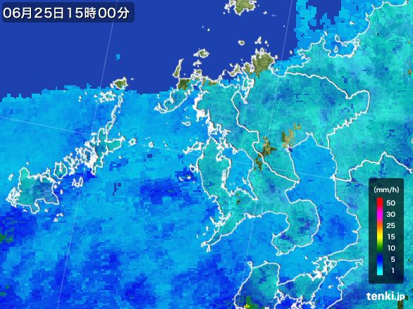 長崎県の雨雲レーダー(2016年06月25日)