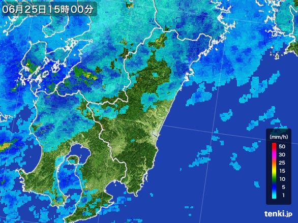 宮崎県の雨雲レーダー(2016年06月25日)