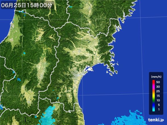 宮城県の雨雲レーダー(2016年06月25日)
