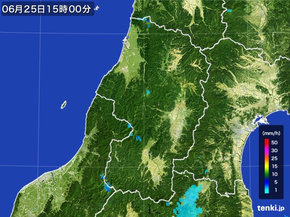 山形県の雨雲レーダー(2016年06月25日)