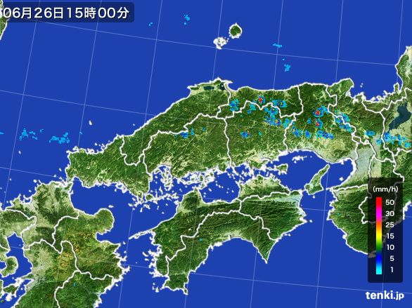 中国地方の雨雲レーダー(2016年06月26日)