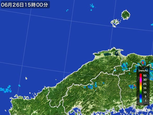 島根県の雨雲レーダー(2016年06月26日)