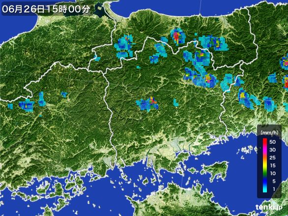 岡山県の雨雲レーダー(2016年06月26日)