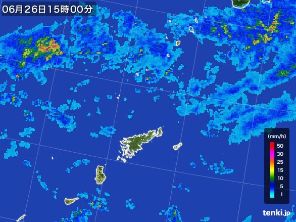 奄美諸島(鹿児島県)の雨雲レーダー(2016年06月26日)
