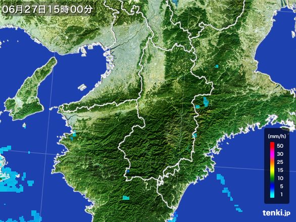 奈良県の雨雲レーダー(2016年06月27日)