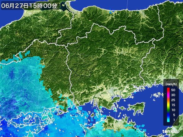 岡山県の雨雲レーダー(2016年06月27日)