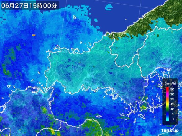 山口県の雨雲レーダー(2016年06月27日)