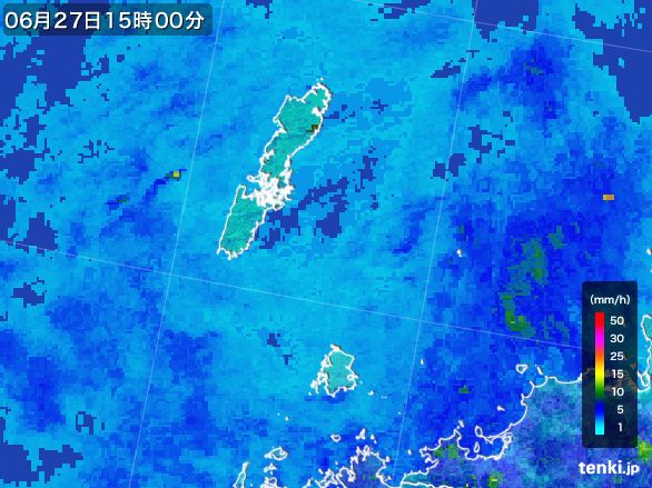 壱岐・対馬(長崎県)の雨雲レーダー(2016年06月27日)