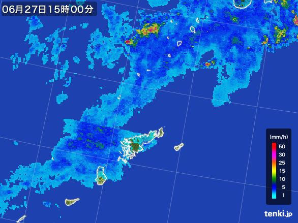 奄美諸島(鹿児島県)の雨雲レーダー(2016年06月27日)