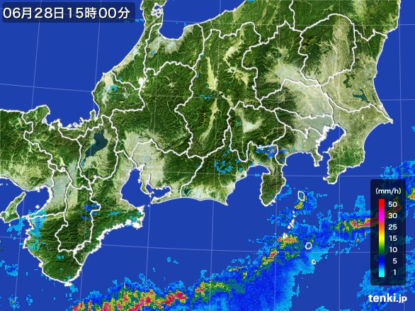 東海地方の雨雲レーダー(2016年06月28日)