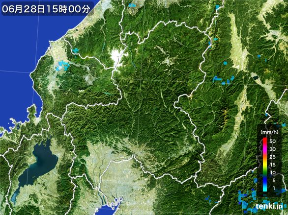 岐阜県の雨雲レーダー(2016年06月28日)