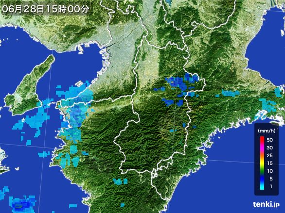 奈良県の雨雲レーダー(2016年06月28日)