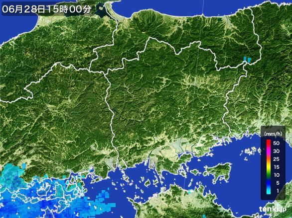 岡山県の雨雲レーダー(2016年06月28日)