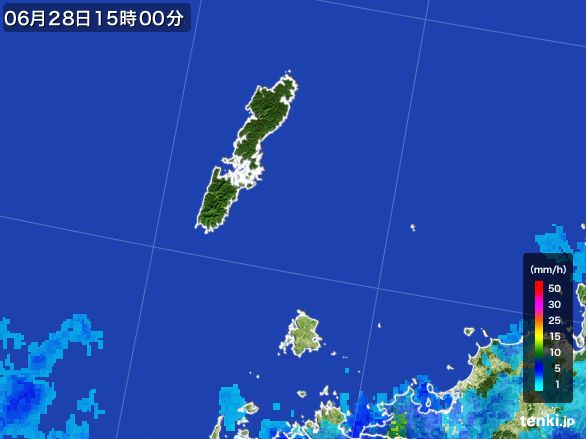 壱岐・対馬(長崎県)の雨雲レーダー(2016年06月28日)