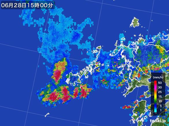 五島列島(長崎県)の雨雲レーダー(2016年06月28日)