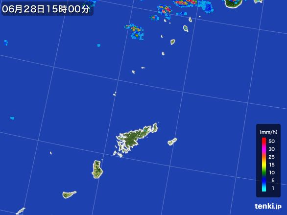奄美諸島(鹿児島県)の雨雲レーダー(2016年06月28日)