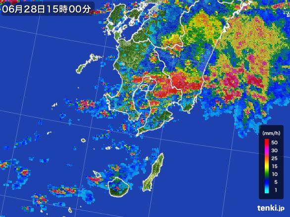 鹿児島県の雨雲レーダー(2016年06月28日)