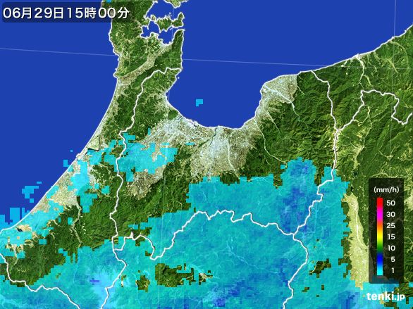 富山県の雨雲レーダー(2016年06月29日)