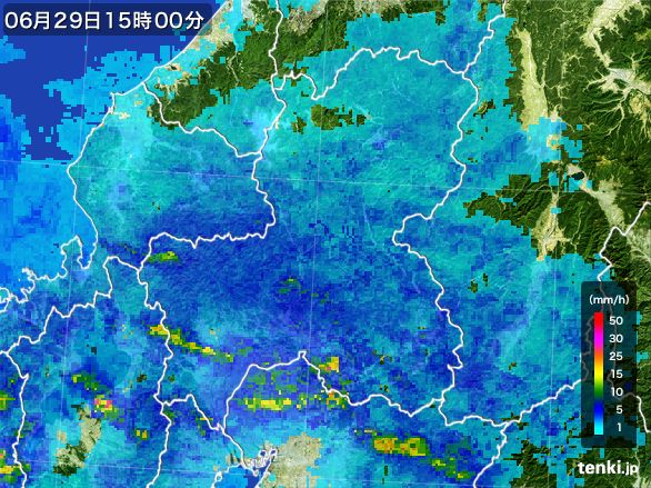 岐阜県の雨雲レーダー(2016年06月29日)