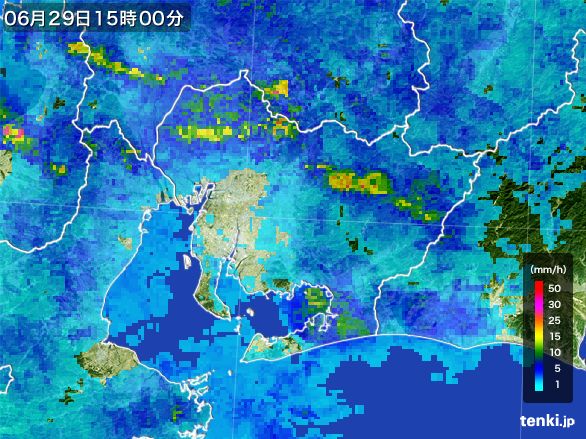 愛知県の雨雲レーダー(2016年06月29日)
