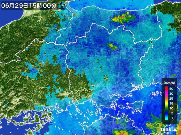岡山県の雨雲レーダー(2016年06月29日)