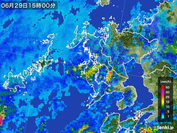長崎県の雨雲レーダー(2016年06月29日)