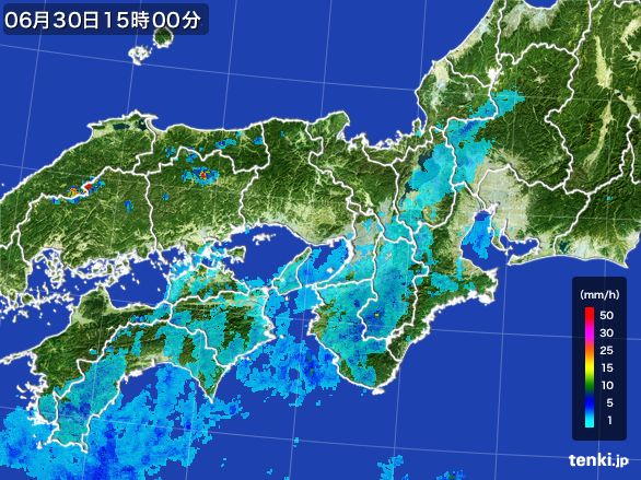 近畿地方の雨雲レーダー(2016年06月30日)