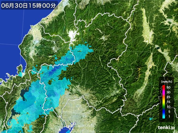 岐阜県の雨雲レーダー(2016年06月30日)