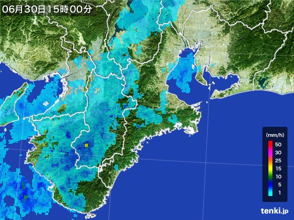 三重県の雨雲レーダー(2016年06月30日)