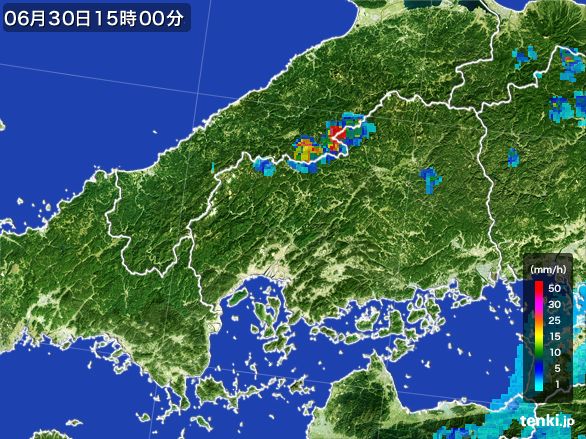 広島県の雨雲レーダー(2016年06月30日)
