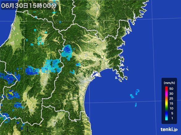宮城県の雨雲レーダー(2016年06月30日)