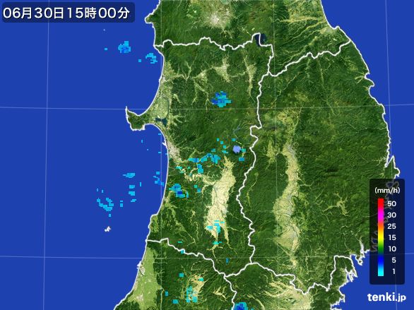 秋田県の雨雲レーダー(2016年06月30日)