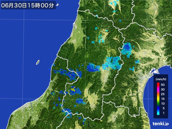 山形県の雨雲レーダー(2016年06月30日)