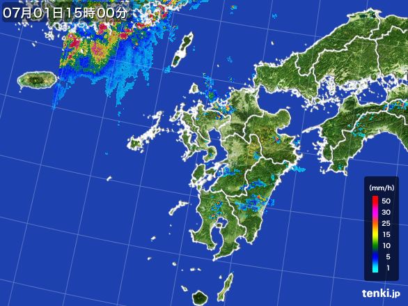九州地方の雨雲レーダー(2016年07月01日)