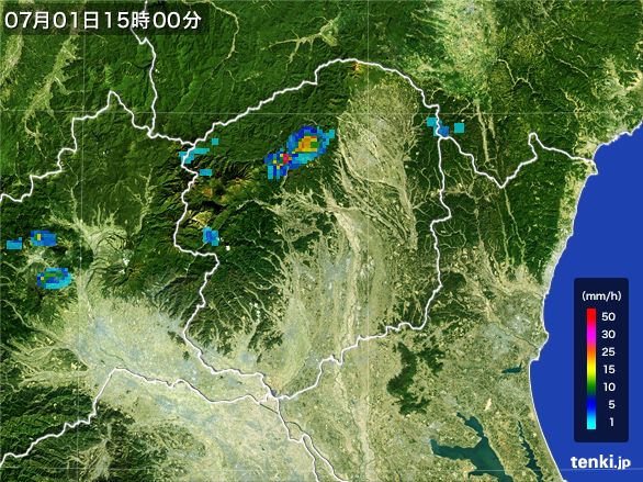 栃木県の雨雲レーダー(2016年07月01日)