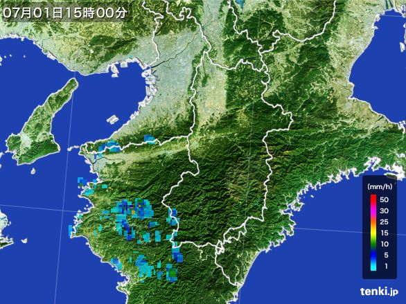奈良県の雨雲レーダー(2016年07月01日)