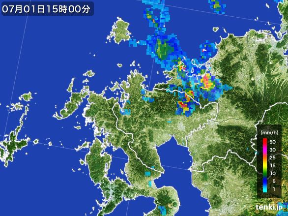佐賀県の雨雲レーダー(2016年07月01日)