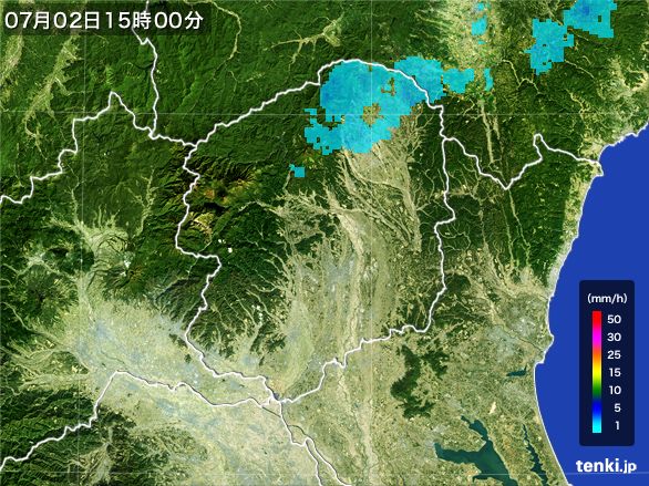 栃木県の雨雲レーダー(2016年07月02日)
