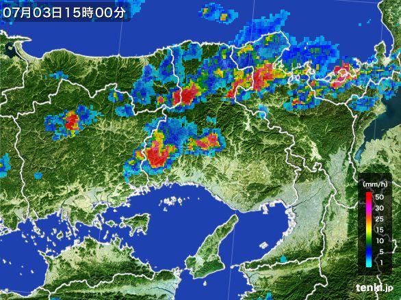 兵庫県の雨雲レーダー(2016年07月03日)