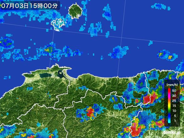 鳥取県の雨雲レーダー(2016年07月03日)