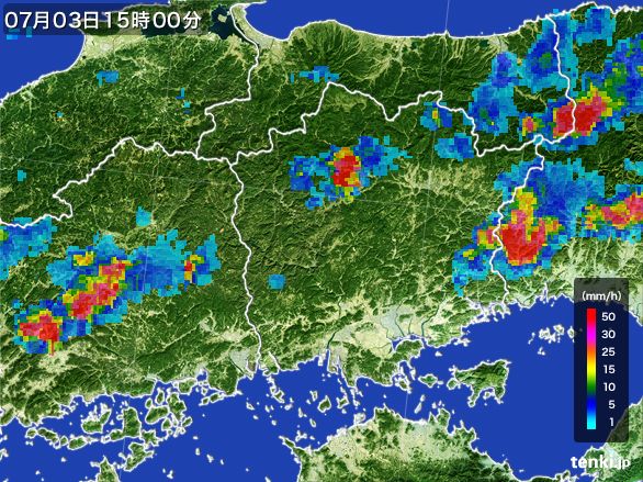 岡山県の雨雲レーダー(2016年07月03日)