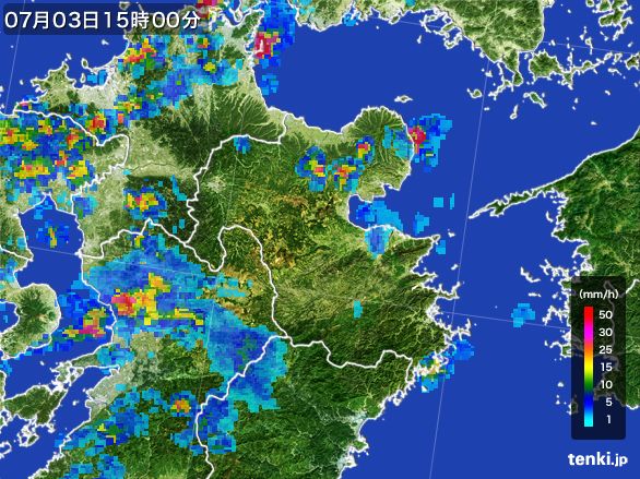 大分県の雨雲レーダー(2016年07月03日)