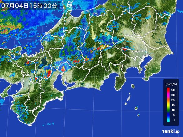 東海地方の雨雲レーダー(2016年07月04日)