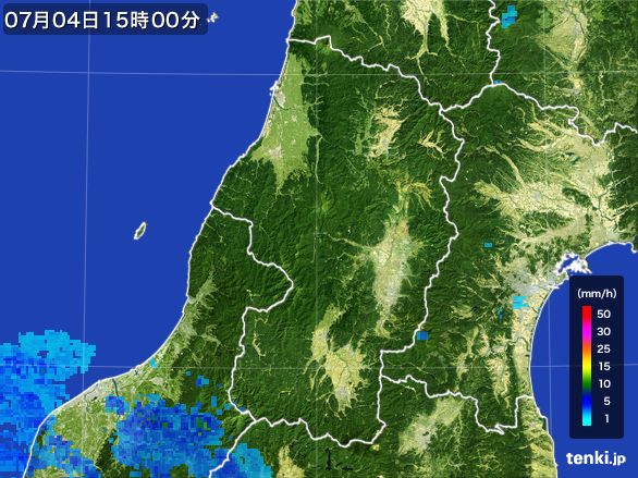 山形県の雨雲レーダー(2016年07月04日)